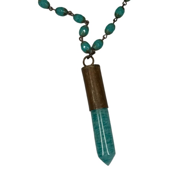 Boho Crystal Pointed Long Chain Necklace Layer Festival Hippie Amazonite Stone - Picture 5 of 6